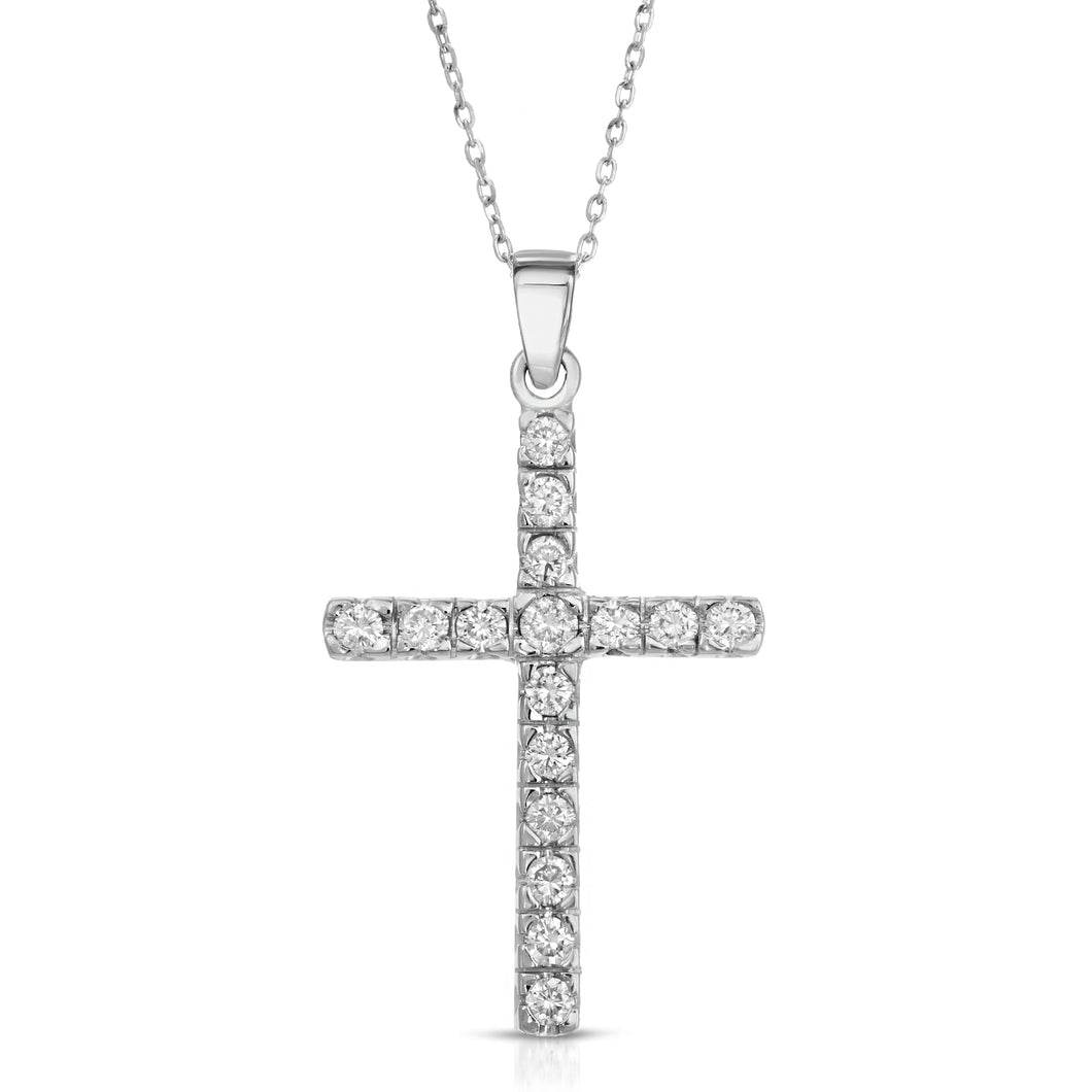 14k White Gold - Diamond Cross