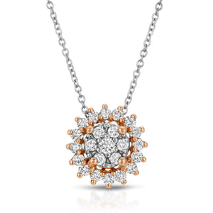 14k White/Rose Gold - Cluster Diamond with Halo Pendant
