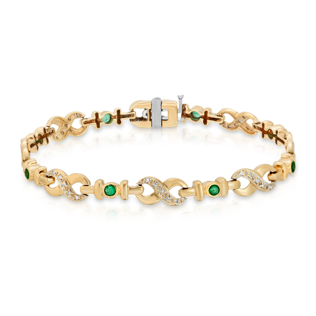 14k Yellow Gold - Diamond/Emerald Bracelet