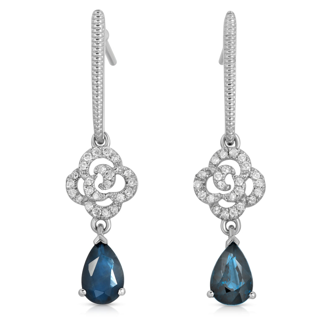 14k White Gold - Blue Sapphire Drop Earring