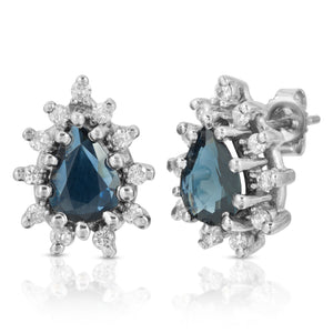 14k White Gold - Blue Sapphire/Diamond Earring
