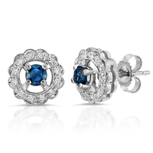 14k White Gold - Blue Sapphire/Diamond Stud Earring