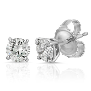 14k White Gold - Diamond - 4 prong - Stud Earring