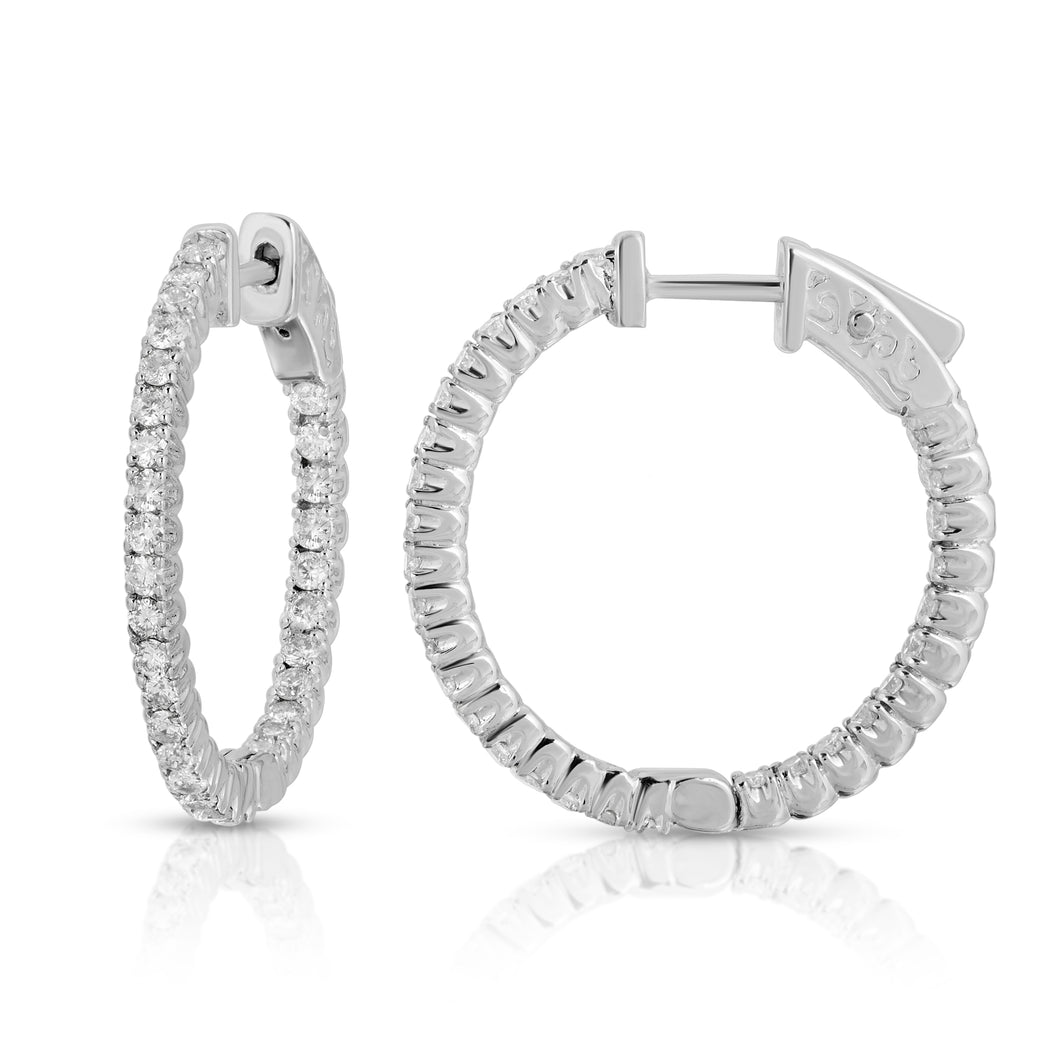 14k White Gold - Diamond Hoop Earring