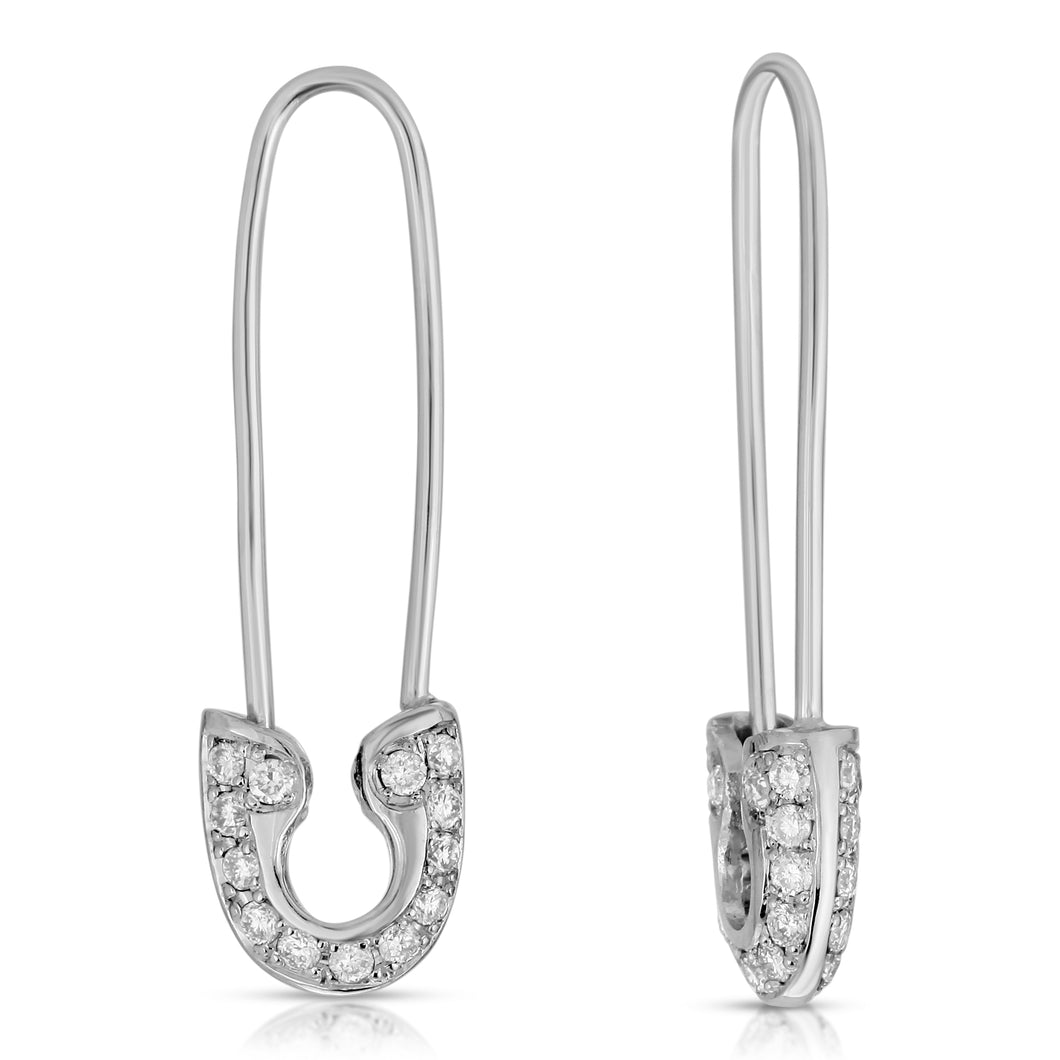 14k White Gold - Diamond Safety-Pin Earring