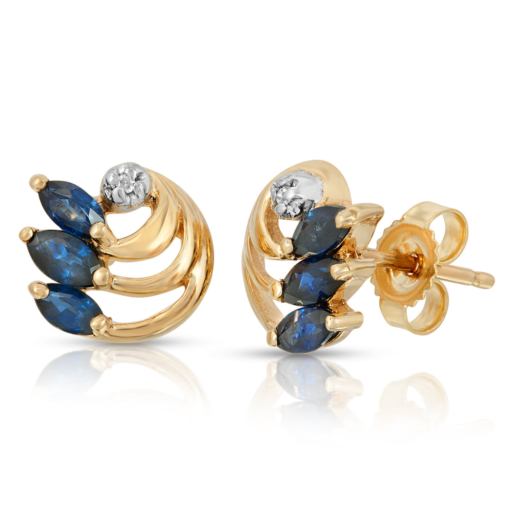 14k Yellow Gold - Blue Sapphire/Diamond Earring