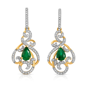 14k Yellow Gold - Emerald/Diamond Chandelier Earring