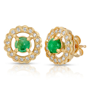 14k Yellow Gold - Emerald/Diamond Earring