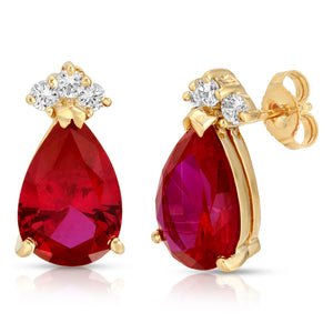 14k Yellow Gold - Ruby/Diamond Earring