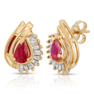 14k Yellow Gold  - Ruby/Diamond Earring