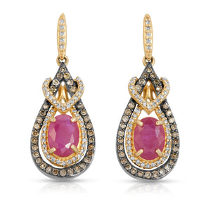 14k Yellow Gold - Ruby/Diamond Drop Earring