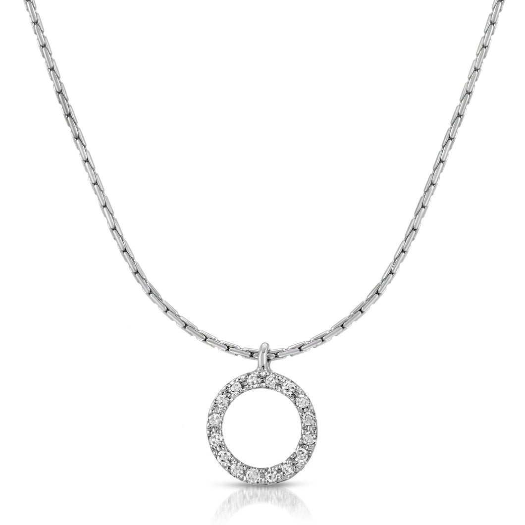 14k White Gold - Circle Diamond Pendant