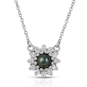 14k White Gold - Diamond/Black Pearl Necklace