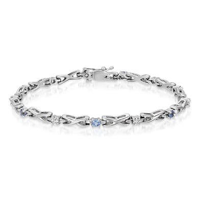 14k White Gold - Diamond/Blue Stone Bracelet