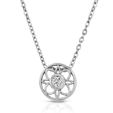 14k White Gold - Diamond Circle Flower Pendant
