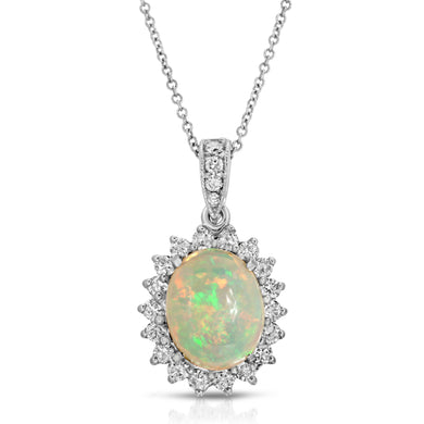 14k White Gold - Diamond/Opal Pendant
