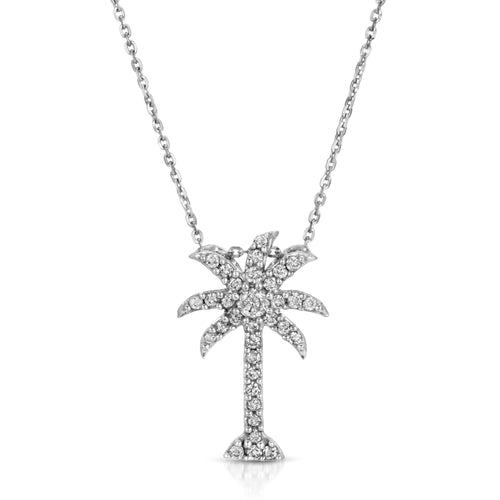 14k White Gold - Diamond Palm Tree Pendant