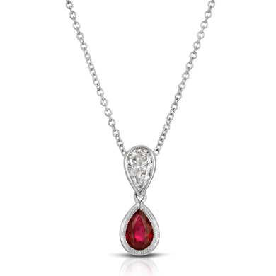 14k White Gold - Diamond/Ruby Double Pear Pendant