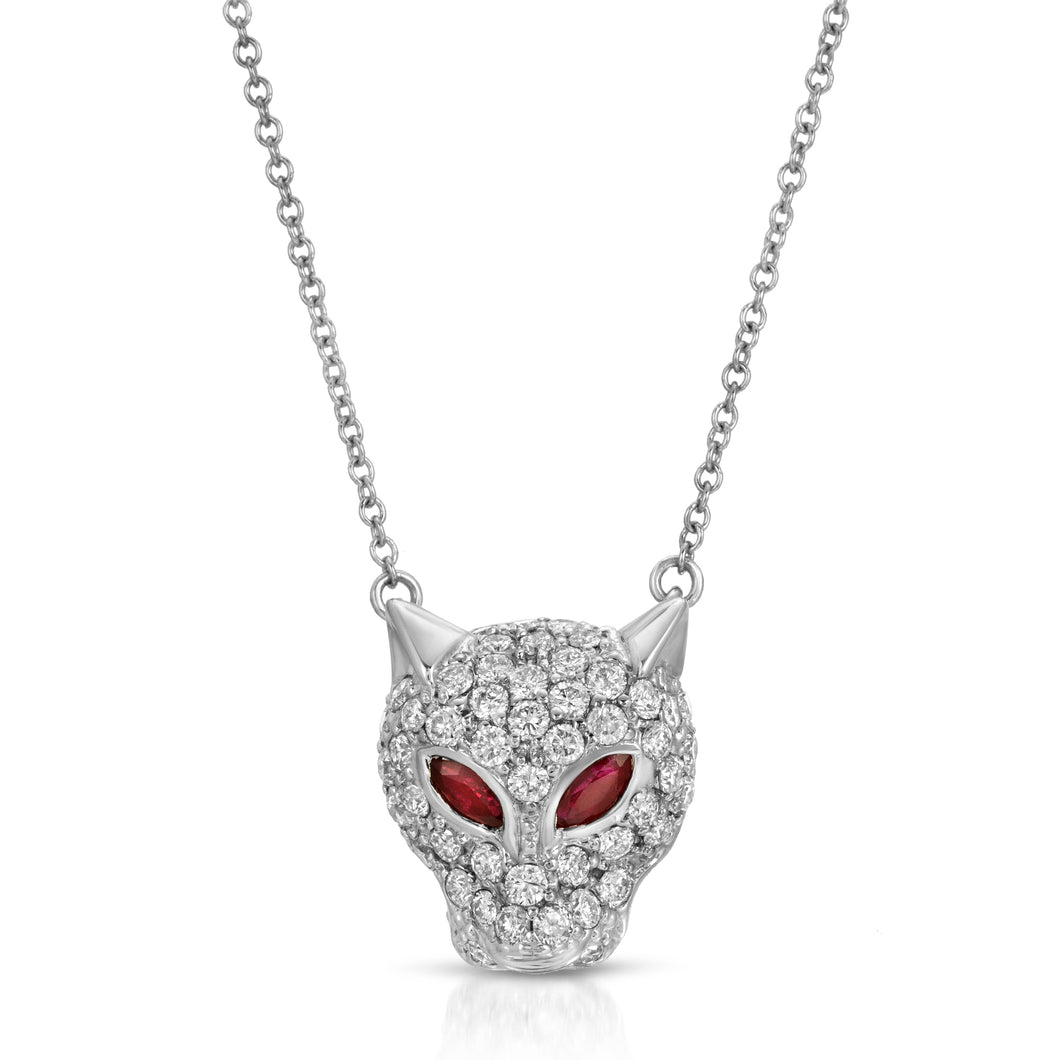 14k White Gold - Ruby/Diamond Jaguar Necklace