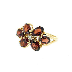 Vintage 14k Yellow Gold - Garnet Flower Ring