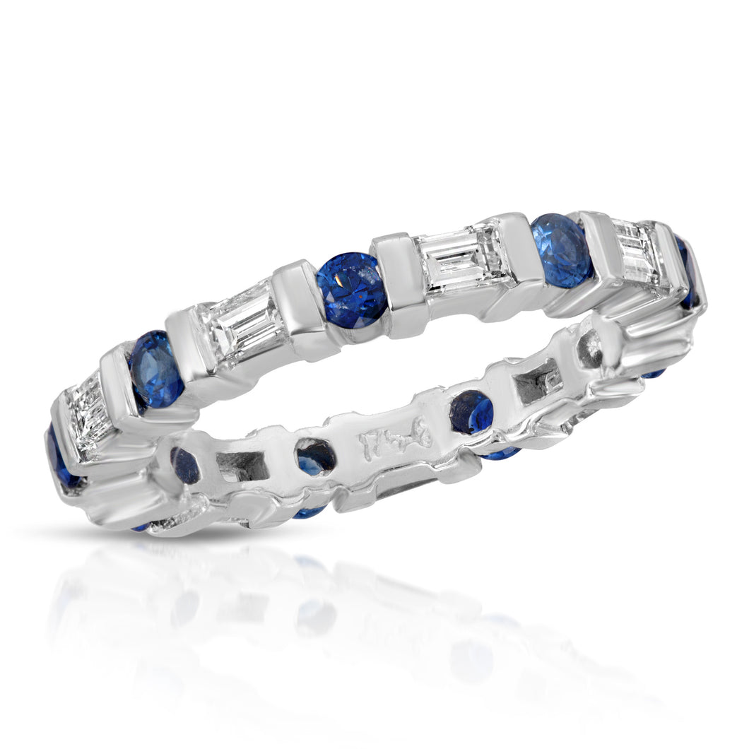 14k White Gold - Diamond and Sapphire Band