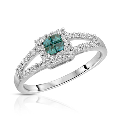 14k White Gold - Blue Diamond Ring