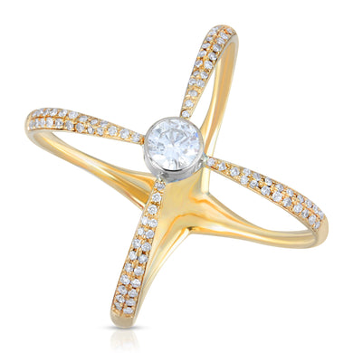14k Yellow Gold Diamond Criss Cross Ring