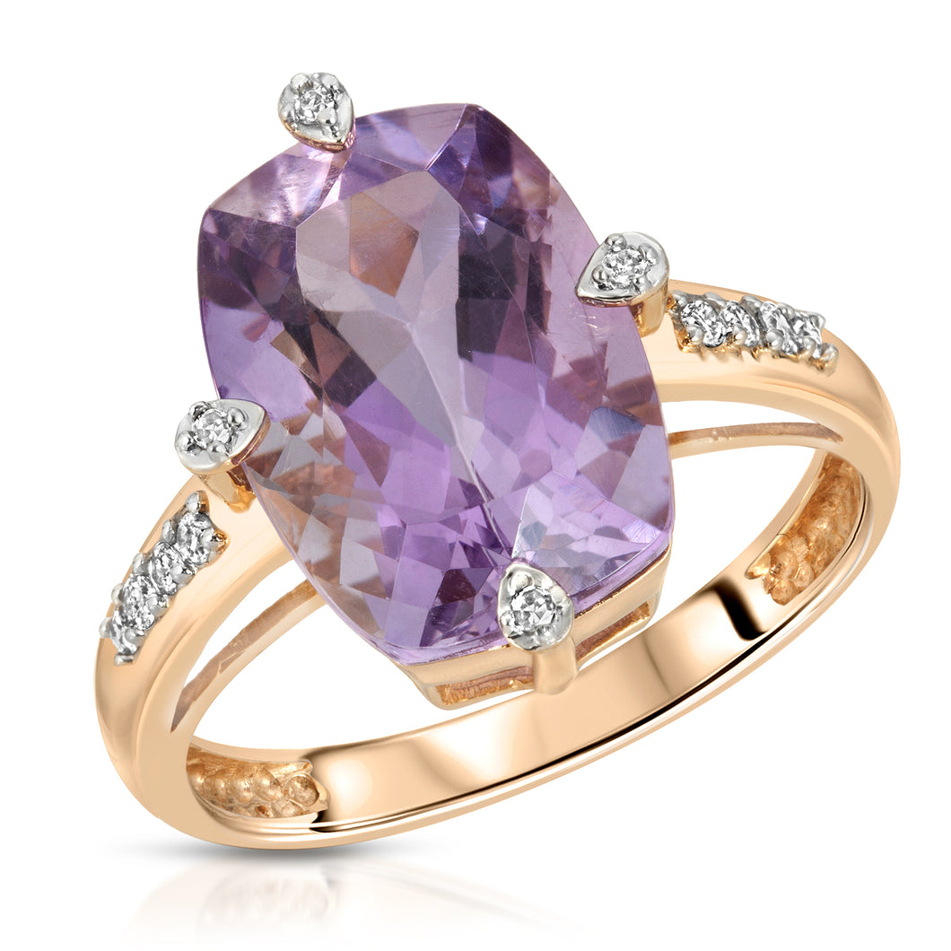 14k Yellow Gold - Amethyst/Diamond Ring