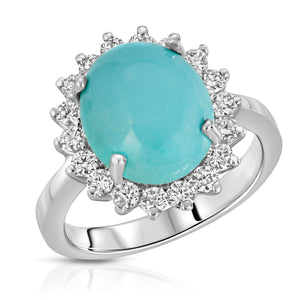 14k White Gold - Turquoise/ Diamond Ring